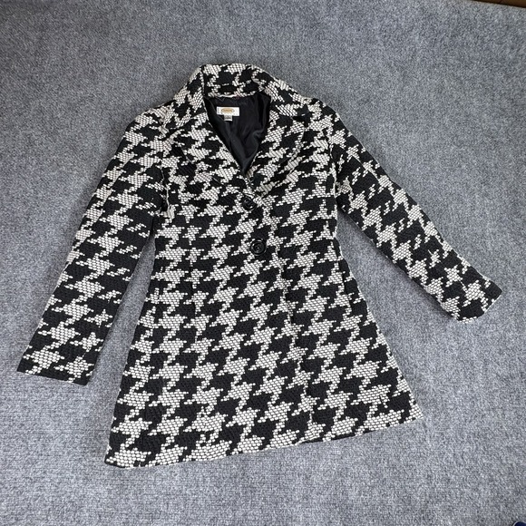 Talbots Petites Coat 2P Wool Houndstooth Black White Tweed Mod Preppy Academia - Picture 7 of 16